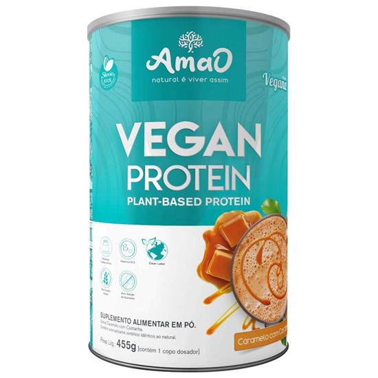 Imagem de VEGAN PROTEIN 455G AMAO NUTRITION SABOR CARAMELO COM CASTANHAS